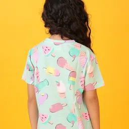 Anthrilo Blended Half Sleeves Ice Cream Printed Tee - Aqua Blue image 3