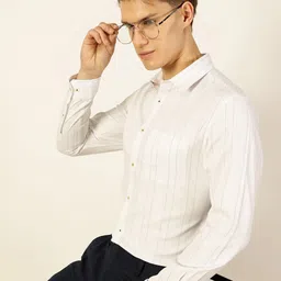 Thomas Scott Men Smart Spread Collar Vertical Striped Cotton Formal Shirt image 5