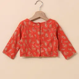 Babyhug Three Fourth Sleeves Choli With Lehenga & Dupatta Brocade Print - Orange image 3