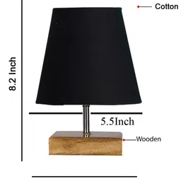 Devansh Cotton Square Natural Wood Table Lamp - Black image 3