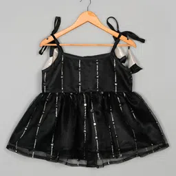 Saka Designs By Sapna Sleeveless Sequins & Mirror Work Detailed Kurta With Coordinating Sharara Set - Black image 4