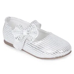 Mine Sole Foil Striped & Bow Designed Mary Jane Ballerinas - White image 4