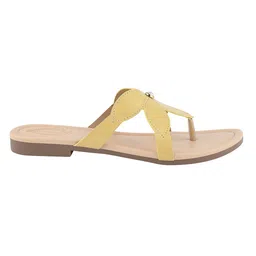 Shoetopia Floral Designed Pearl Embellished Flat Sandals - Yellow image 4