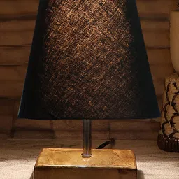 Devansh Cotton Square Natural Wood Table Lamp - Black image 4