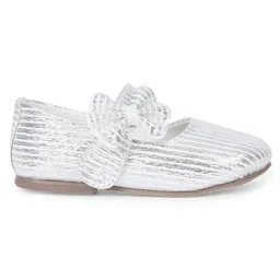 Mine Sole Foil Striped & Bow Designed Mary Jane Ballerinas - White image 5