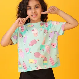 Anthrilo Blended Half Sleeves Ice Cream Printed Tee - Aqua Blue image 5