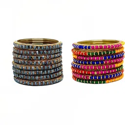 Shasmi Set Of 2 Multi Glass Artificial Stones & Beads Bangle-image-78