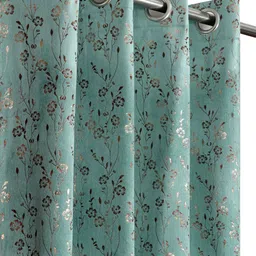 GEET CREATIONS Turquoise Blue & Gold 2 Pcs Printed Velvet Long Door Curtains-picture-32