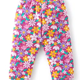 Babyhug Cotton Knit Full Sleeves T-Shirt & Lounge Pant Set Floral Print - Multicolour image 5