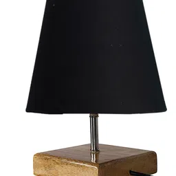 Devansh Cotton Square Natural Wood Table Lamp - Black image 5