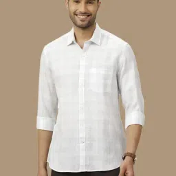 Linen Club White Linen Contemporary Fit Checks Shirt-picture-13