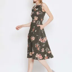 PURYS Green Printed A-Line Dress image 3