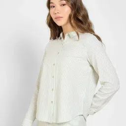 Honey By Pantaloons Frosty Green Cotton Regular Fit Striped Shirt image 3