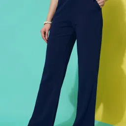 SELVIA Navy Regular Fit Mid Rise Trousers image 3