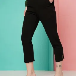 SELVIA Black Regular Fit Mid Rise Trousers image 3