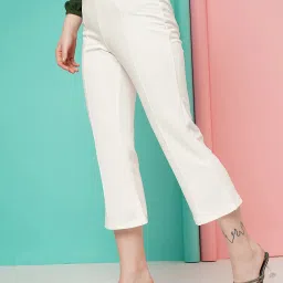 SELVIA White Regular Fit Mid Rise Trousers image 3