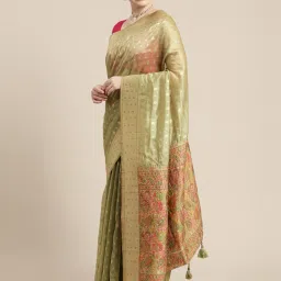 Mohey Green Woven Saree With Unstitched Blouse image 3