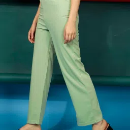 SELVIA Light Green Regular Fit Mid Rise Trousers image 3