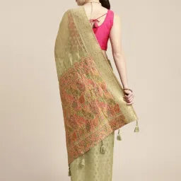 Mohey Green Woven Saree With Unstitched Blouse image 2