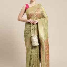 Mohey Green Woven Saree With Unstitched Blouse image 4