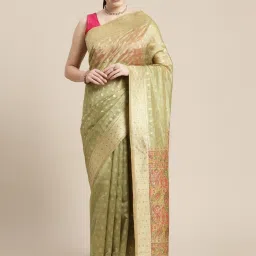 Mohey Green Woven Saree With Unstitched Blouse image 1