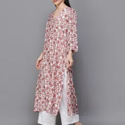 Melange by Lifestyle White & Pink Floral Print Straight Kurta image 3