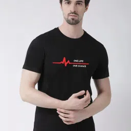 Friskers Black Cotton Slim Fit Printed T-Shirt image 1