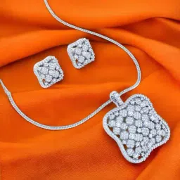 Rihi by P.C. Chandra Jewellers Silver Floral Pendant With Earrings Set For Women-image-13