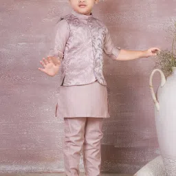 Ministitch Boys Onion Pink Cotton Regular Fit Kurta Set image 1
