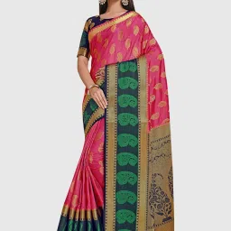 Mimosa Pink Silk Woven Saree With Unstitched Blouse image 1