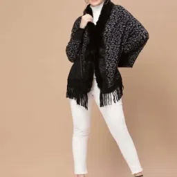 Mafadeny Black Printed Sweater Poncho-picture-30