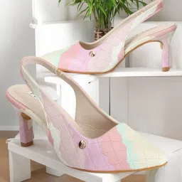 Elle Women's Pink & Cream Sling Back Stilettos image 1