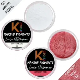 KINDED Makeup Pigments Loose Shimmer Powder Eyeshadow 03 White Pearl & 11 Carrot Red Combo image 2