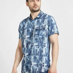 Spykar Navy Blue Regular Slim Fit Printed Shirt image 3