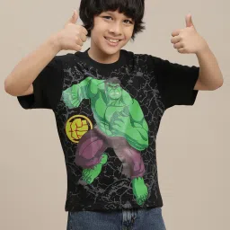 Kidsville Hulk Black Printed Regular Fit T-Shirt For Boys image 1