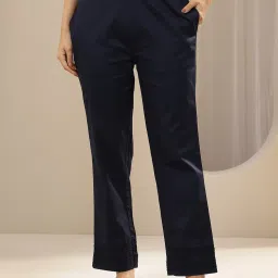 Libas Blue Cotton Regular Fit Pants image 1