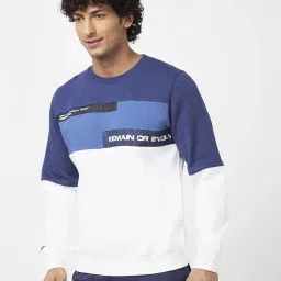 Spykar Indigo Blue & White Slim Fit Colour Block Sweatshirt image 3