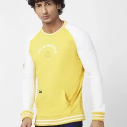 Spykar Chrome Yellow & White Slim Fit Colour Block Sweatshirt image 3