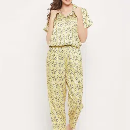 Clovia Yellow Floral Print Shirt Pyjamas Set image 3