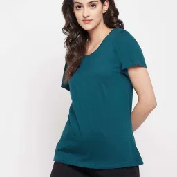 Clovia Green Cotton T-Shirt image 3
