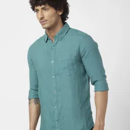 Spykar Atlantic Green Linen Regular Slim Fit Shirt image 3