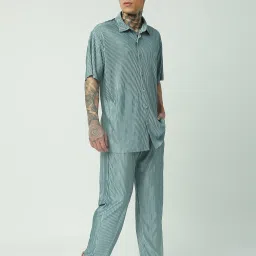 Blamblack Green Relaxed Fit Self Design Shirt & Trackpants Set image 3
