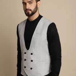 Even Grey Regular Fit V Neck Check Waistcoat image 3