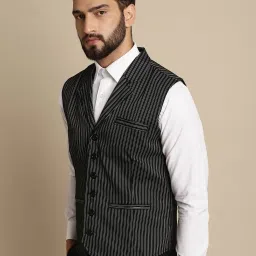 Even Black Regular Fit Striped Notch Lapel Waistcoat image 3