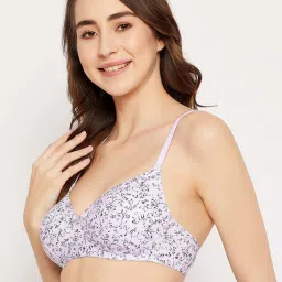 Clovia Purple Floral Print T-Shirt Bra image 3