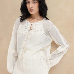 RAREISM Beige Cotton Solid Long Sleeves Top image 1