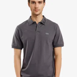 Rare Rabbit Grey Regular Fit Solid Polo T-Shirt image 1