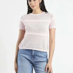 Madame Pink Cotton Regular Fit Textured Top image 1