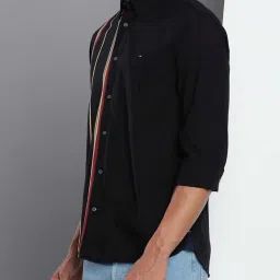 Tommy Hilfiger Black Cotton Regular Fit Striped Shirt image 3