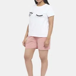 People by Pantaloons Off-White & Peach Cotton Printed T-Shirt Shorts Set image 3